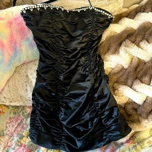 AREA brand new crystal black silky rouched mini dress size 10 us